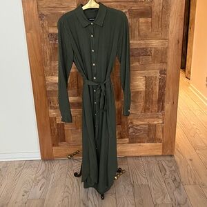 Like New Karen Kane Green Long Sleeve Linen Maxi Dress